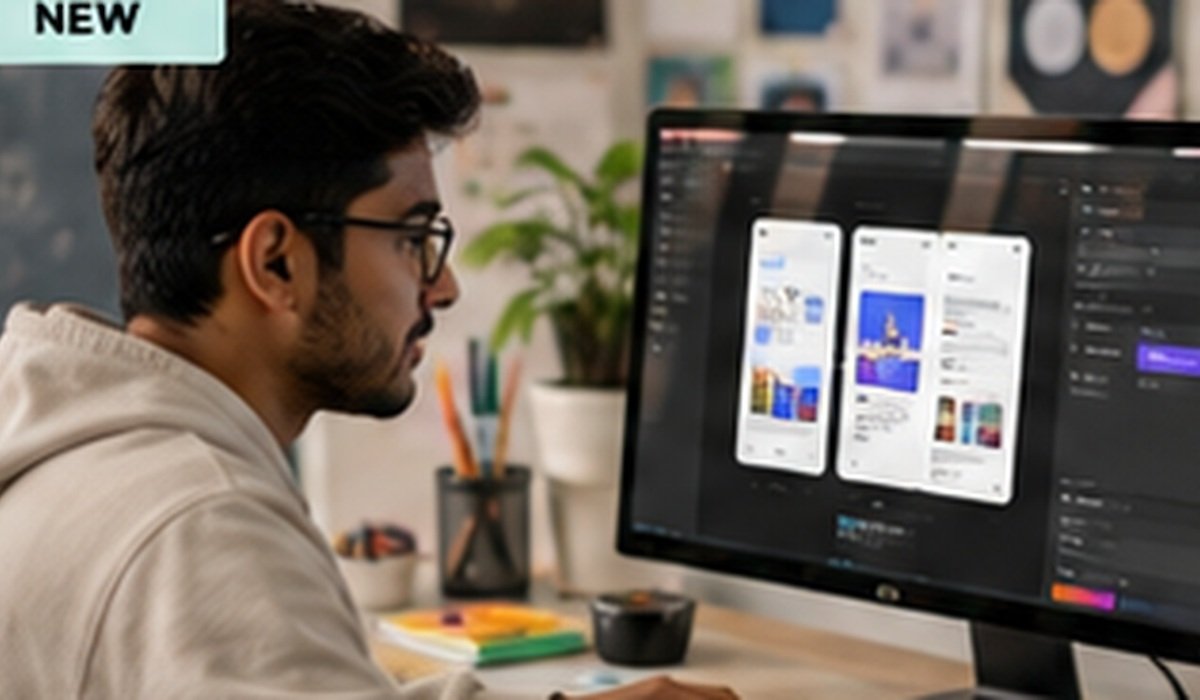 Indian design student working on a Figma prototype